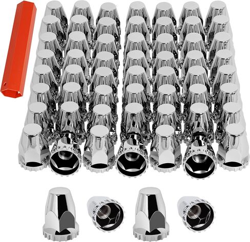 Wadoy 33 مم أغطية صواميل العروة المسمار على 60 حزمة لشبه الشاحنات مع مقبس أداة إزالة غطاء العروة، 33 مم × 2-7/8 بوصة أغطية صواميل العروة بلاستيك ABS مع مجموعة أغطية صواميل العروة مطلية بالكروم in Kuwait