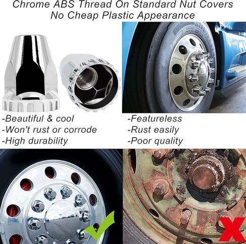 Wadoy 33 مم أغطية صواميل العروة المسمار على 60 حزمة لشبه الشاحنات مع مقبس أداة إزالة غطاء العروة، 33 مم × 2-7/8 بوصة أغطية صواميل العروة بلاستيك ABS مع مجموعة أغطية صواميل العروة مطلية بالكروم in Kuwait