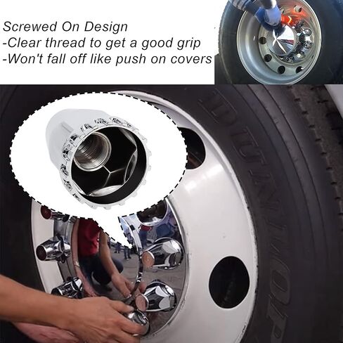 Wadoy 33 مم أغطية صواميل العروة المسمار على 60 حزمة لشبه الشاحنات مع مقبس أداة إزالة غطاء العروة، 33 مم × 2-7/8 بوصة أغطية صواميل العروة بلاستيك ABS مع مجموعة أغطية صواميل العروة مطلية بالكروم in Kuwait