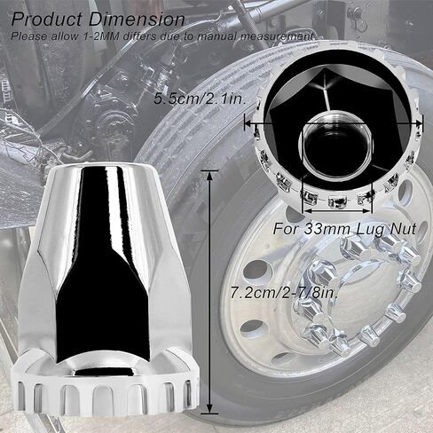 Wadoy 33 مم أغطية صواميل العروة المسمار على 60 حزمة لشبه الشاحنات مع مقبس أداة إزالة غطاء العروة، 33 مم × 2-7/8 بوصة أغطية صواميل العروة بلاستيك ABS مع مجموعة أغطية صواميل العروة مطلية بالكروم in Kuwait