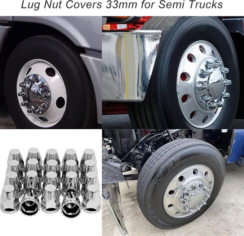 Wadoy 33 مم أغطية صواميل العروة المسمار على 60 حزمة لشبه الشاحنات مع مقبس أداة إزالة غطاء العروة، 33 مم × 2-7/8 بوصة أغطية صواميل العروة بلاستيك ABS مع مجموعة أغطية صواميل العروة مطلية بالكروم in Kuwait