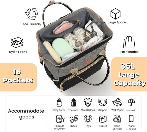 ROSEGIN Diaper Bag Backpack with Changing Pad Pacifier Case, Baby Bag for Boy Girl Toddler - Large,Stylish, Waterproof Travel Quilted Diaper Bag for Mom - Baby Shower Gifts, Black in Saudi Arabia