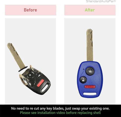 Cutting NOT Required for Honda Key Fob Cover Shell for Civic Accord CRV Pilot Element - Custom Fit Durable Design Easy Installation by StandardAutoPart (3 Button) (Rugged Design) in Saudi Arabia