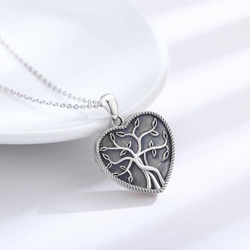 Tree of Life Heart Locket Necklace 925 Sterling Silver Picture Locket Necklace Women's Lockets Memorial Necklace Tree of Life Pendant Jewelry as a Love Gift for Women Wife Girlfriend, White in Saudi Arabia