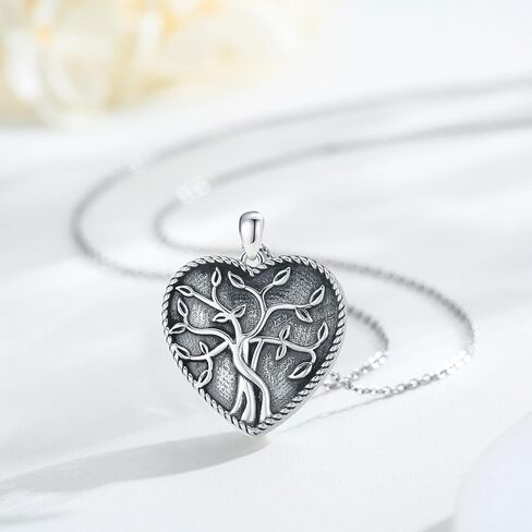 Tree of Life Heart Locket Necklace 925 Sterling Silver Picture Locket Necklace Women's Lockets Memorial Necklace Tree of Life Pendant Jewelry as a Love Gift for Women Wife Girlfriend, White in Saudi Arabia