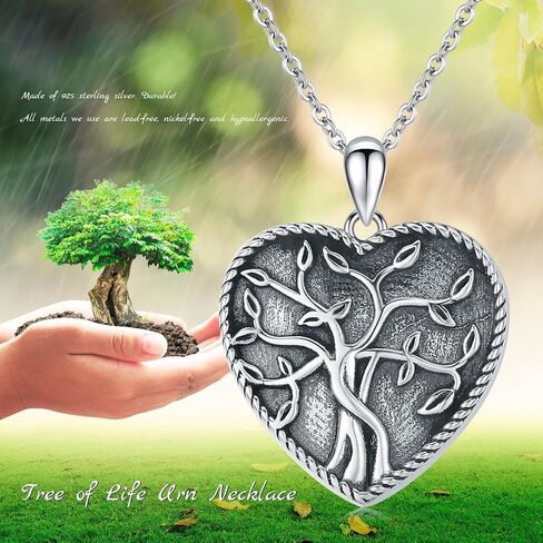 Tree of Life Heart Locket Necklace 925 Sterling Silver Picture Locket Necklace Women's Lockets Memorial Necklace Tree of Life Pendant Jewelry as a Love Gift for Women Wife Girlfriend, White in Saudi Arabia