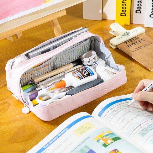 CICIMELON Large Capacity Pencil Case Pouch with Zipper Spacious Opening Pen Bag School Office Storage for Students Girls Boys Adults, Pink in Saudi Arabia