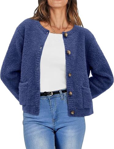 Arach & Cloz 2024 سترة صوفية مفتوحة من الأمام للنساء بأزرار للأسفل موضة الخريف سترة محبوكة لطيفة بأكمام طويلة مع جيوب in Kuwait