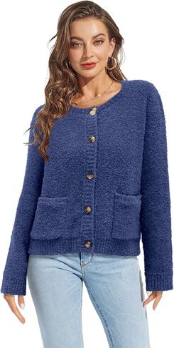 Arach & Cloz 2024 سترة صوفية مفتوحة من الأمام للنساء بأزرار للأسفل موضة الخريف سترة محبوكة لطيفة بأكمام طويلة مع جيوب in Kuwait