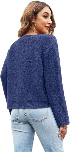 Arach & Cloz 2024 سترة صوفية مفتوحة من الأمام للنساء بأزرار للأسفل موضة الخريف سترة محبوكة لطيفة بأكمام طويلة مع جيوب in Kuwait