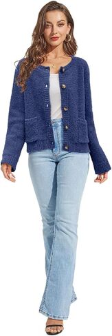 Arach & Cloz 2024 سترة صوفية مفتوحة من الأمام للنساء بأزرار للأسفل موضة الخريف سترة محبوكة لطيفة بأكمام طويلة مع جيوب in Kuwait