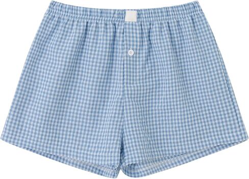 Y2k Plaid Shorts Baggy Boxer Shorts for Women Elastic Waist Casual Lounge Bottom Gingham Pajama Shorts Sleepwear in Saudi Arabia