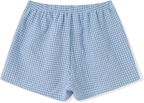 Y2k Plaid Shorts Baggy Boxer Shorts for Women Elastic Waist Casual Lounge Bottom Gingham Pajama Shorts Sleepwear in Saudi Arabia