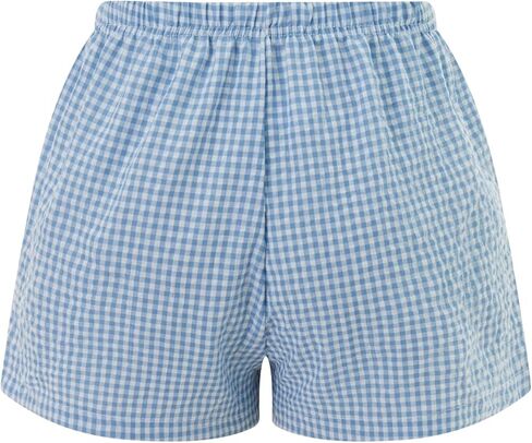 Y2k Plaid Shorts Baggy Boxer Shorts for Women Elastic Waist Casual Lounge Bottom Gingham Pajama Shorts Sleepwear in Saudi Arabia