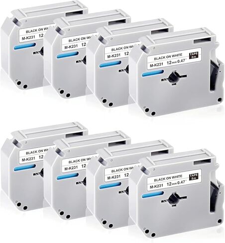 شريط بديل PT-45 PT-65 PT-M95 PT-70BM لـ Brother P-Touch M-K231s M-231 MK231 12 مم 0.47 إعادة التعبئة، لطراز صانع الملصقات PT-55 PT-80 PT-90، أسود على أبيض، 6 -علية in Kuwait