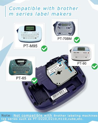 شريط بديل PT-45 PT-65 PT-M95 PT-70BM لـ Brother P-Touch M-K231s M-231 MK231 12 مم 0.47 إعادة التعبئة، لطراز صانع الملصقات PT-55 PT-80 PT-90، أسود على أبيض، 6 -علية in Kuwait