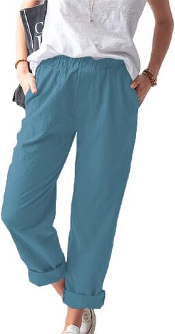 Women's Straight Pants Elastic Waist Casual Trousers Pants with Pockets in Saudi Arabia