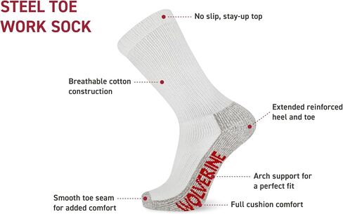 Wolverine Men's Steel Toe Cotton Work Boot Crew Socks-2 Pairs-Durable Cushioning in Saudi Arabia