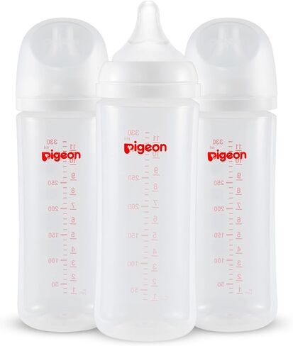 Pigeon PP Nursing Bottle Wide Neck, Anti-Colic, Streamlined Body, Natural Feel, Easy to Clean, 8.1 Oz(Pack of 4), Includes 4pcs M Nipples (3m+) in Kuwait