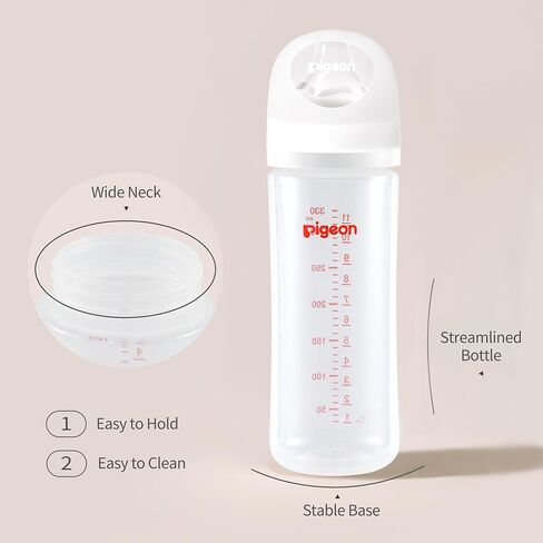 Pigeon PP Nursing Bottle Wide Neck, Anti-Colic, Streamlined Body, Natural Feel, Easy to Clean, 8.1 Oz(Pack of 4), Includes 4pcs M Nipples (3m+) in Kuwait