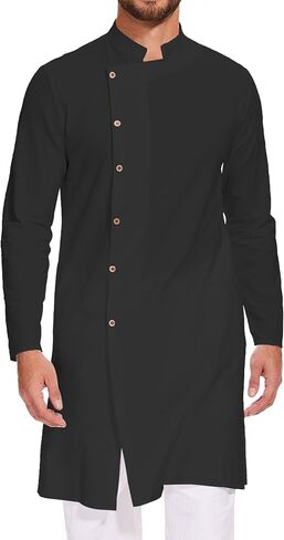 LVCBL Kaftan for Men Linen Kaftan Long Sleeve Muslim Robes Clothes Button Down Caftans in Kuwait
