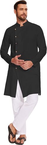 LVCBL Kaftan for Men Linen Kaftan Long Sleeve Muslim Robes Clothes Button Down Caftans in Kuwait