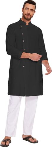 LVCBL Kaftan for Men Linen Kaftan Long Sleeve Muslim Robes Clothes Button Down Caftans in Kuwait