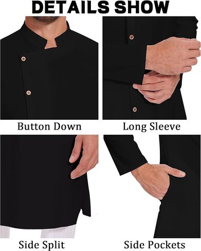 LVCBL Kaftan for Men Linen Kaftan Long Sleeve Muslim Robes Clothes Button Down Caftans in Kuwait