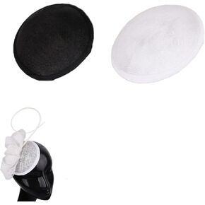 2 Pack Fascinator Hat Base Sinamay Saucer Tray Mesh Round 13cm Shaper for DIY Cocktail Hats Wedding Millinery Supplies Craft Parts Art Project, White/Black