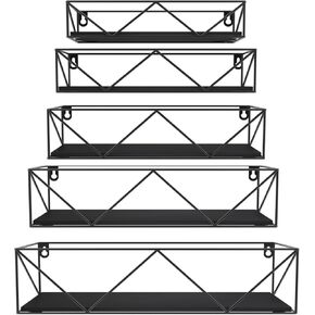 CRUGLA Black Floating Shelves Wall Mounted Set of 5, Hanging Storage Wall Shelf for Bathroom, Bedroom, Living Room, Kitchen