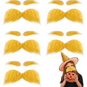6 Sets Orange Mustache and Eyebrows,DIY Self Adhesive Fake Mustache Set,Fake Beard Novelty Mustaches for Kid,Adult,Cosplay,Costume Accessories,Halloween,Party Favors