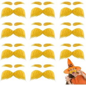 12 Sets Orange Mustaches and Eyebrows,Self Adhesive Fake Mustache Set,Novelty Beard for Costume,Halloween,Festival,Party,Kids,Adult