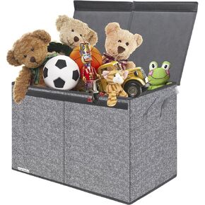 Large Toys Box Storage Organizer with Lid & Comfortable Handles, Collapsible Sturdy Toy Chest Boxes Bins Baskets for Kids, Boys, Girls, Playroom, 25x13x16inch, Dark Grey, ZMBCWJX