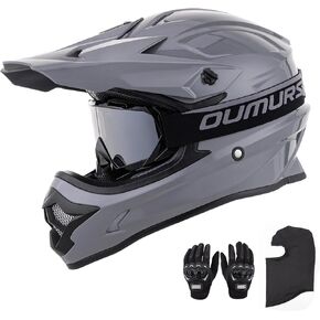 Adult ATV Dirt Bike Helmet with Goggles Gloves & Mask Adjustable Sun Visor Motorcycle Adult Helmet Off-Road Motocross Downhill Moped MX for Unisex-Adult-Gray