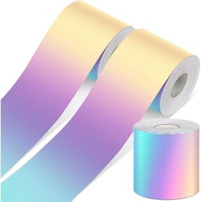 Treela 131 ft Bulletin Board Borders Holographic Straight Rolled Border Trim Self Stick Bulletin Board Border for Back to School Classroom Home Birthday Party Decoration Supplies, 2 Rolls(Iridescent)