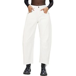 Utyful Barrel Jeans Women Cropped Baggy Trendy High Waisted Distressed Loose Stretch Denim Trouser Jeans with Pockets