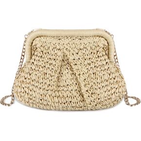 Straw Clutch Purse for Women - Woven Dumpling Bag Casual Beach Straw Summer Handmade Bag Crossbody Purse