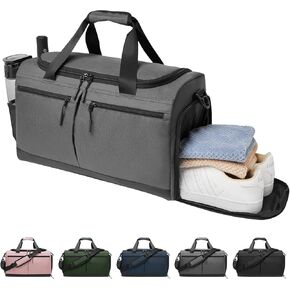 Gym Bag for Men Women, Sport Duffel Bag with Wet Pocket & Shoes Compartment, Lightweight Gym Totes Travel Duffle Bag, Water Resistant Carry On Weekender Bag for Travel, Yoga, Workout, Light Black