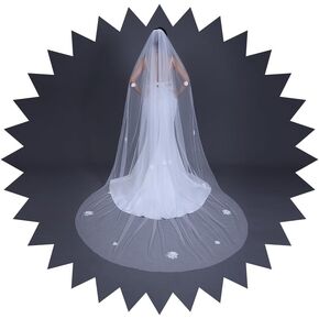Lace Bridal Wedding Veils Floral Cathedral Veils for Brides 118'' Long Wedding Veils Sparkle Sequins Wedding Veils