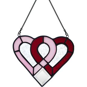Heart Stained Glass Window Hangings,Red Heart Decor Stained Glass Suncatchers for Window,Heart Shaped Gift for Women Men Dad,Glass Art Ornament Housewarming Gifts