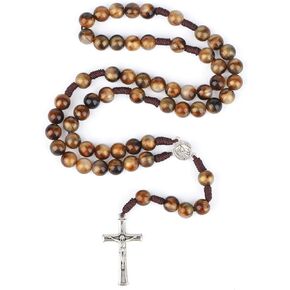10mm Green Beads Catholic Rosary 18.5 Inch Agate Rosary Beads Catholic Handmade Braided Rosaries with Curcifix Cross and Holy Mary Medal(Green)