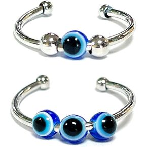 COLORFUL BLING Set Spiral Anxiety Adjustable Evil Eye Bead Spinner Finger Stackable Joint Knuckle Ring Rotate Freely Jewelry Inspirations Fidget Stress Jewelry Turkish Amulet Protection