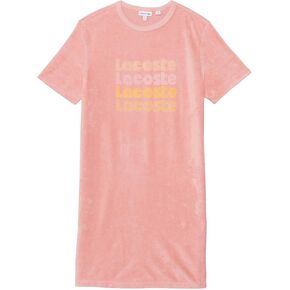 Lacoste Girls' Short Sleeve Crew Neck Gradient Writing Tee Shirt Dress