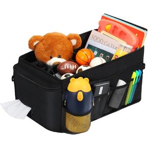 Car Seat Organizer for Back Seat Front Seat Between Seats,Car Storage Organizer for Kids with Multi- Pockets，Collapsible,cup Holders, Adjustable Dividers(Black)