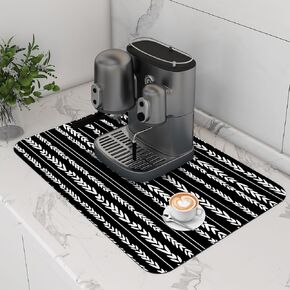 TOMWISH 16X24 Dish Drying Mat for Kitchen Counter, XL Dish Drying Mat Rubber Non Slip Quick Dry Fit Under Coffee Maker Coffee Bar Accessories Bar Mat Large Black Boho Drying Mat