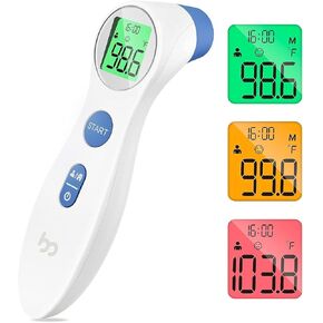 Forehead Thermometer for Adults and Kids, Digital Infrared Thermometer for Home with Fever Alarm, FSA HSA Eligible,1s Reading and 3-Color Indicator, No-Touch, Accurate