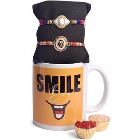 SATVIK 2 Pc Rakhi With Coffee Mug Gift Set | Rakhi for Brother and Bhabhi |Combo Gift Set For Brother with Roli Chawal, Greeting Card, Sticker|Bhaiya Bhabhi Brother Bhai Bro Raksha Bandhan Rakhee Set