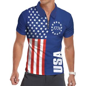 Men’s American Flag Polo Patriotic Shirt 4th of July USA Flag T-Shirt Independence Day Shirts Patriotic Tees Top Golf Tee