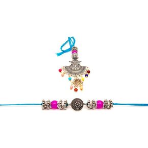 Handicraft Storeroom Presents Handmade Traditional Designer Lumba-Rakhi for Bhaiya and Bhabhi on raksha bandhan gifting, Standard, Cotton