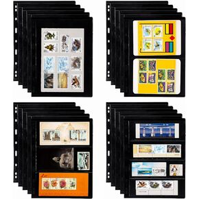 Elsjoy 20 Sheets 40 Pages Stamp Album Pages, 9-Hole Stamp Collection Inserts Double Sided Stamp Pages for Stamp Album Binder, Stamp Collecting Album Sheets for Stamp Display, 4 Mixed Sizes